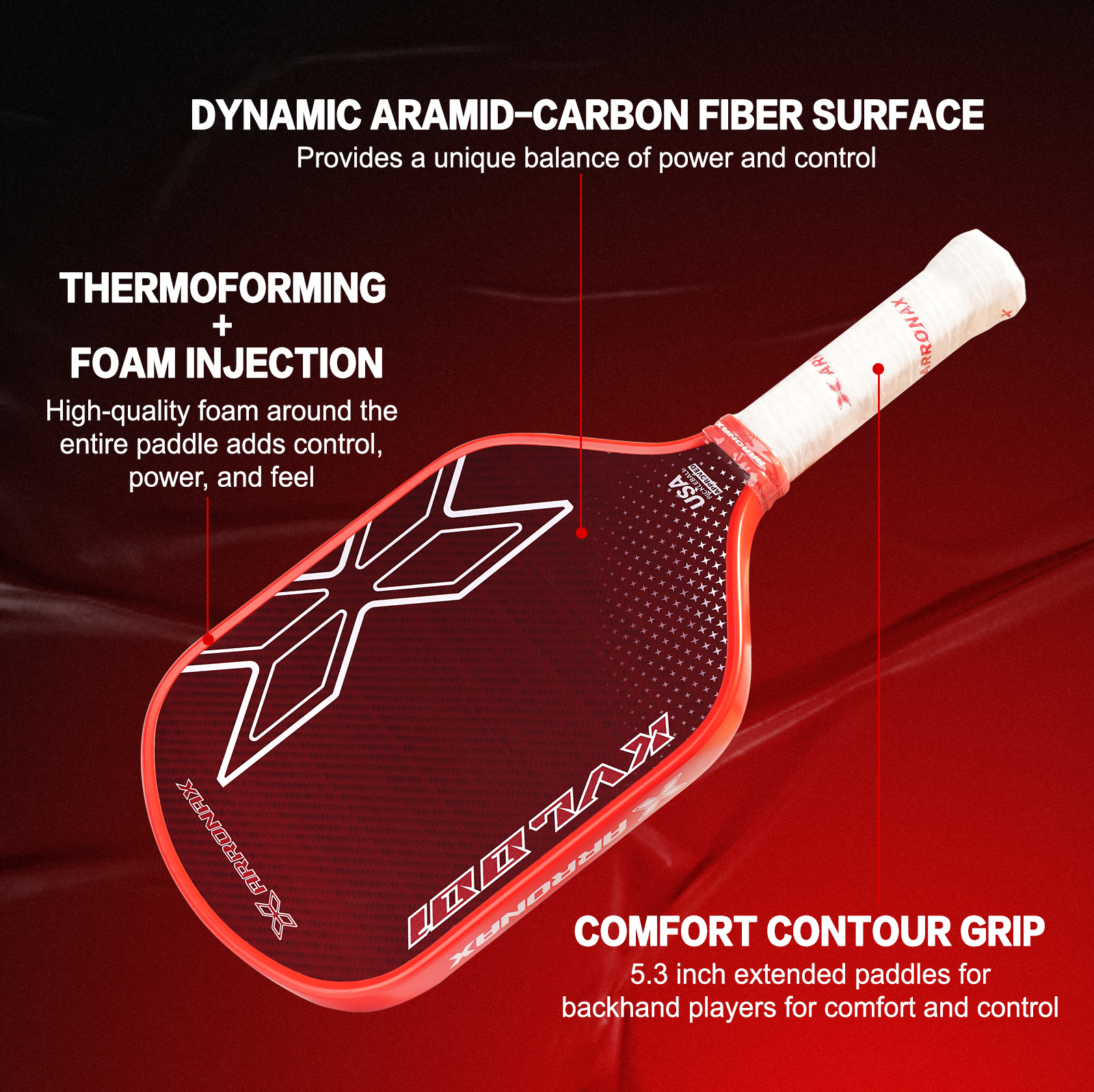 Arronax 新型生カーボンファイバー アラミド製ピックルボールパドル