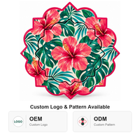 Sous-plat en céramique 20 cm, motif feuille de Monstera Hibiscus rose festonné, impression UV émaillée, base en liège, style Zen Asiatique, réutilisable pour table de cuisine