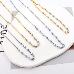 Wholesale High Quality Eye Stainless Steel Hamsa <b>Hand</b> 18k <b>Gold</b> Plated Beaded Charm Chain Choker Pendant Necklace - Product Image 3