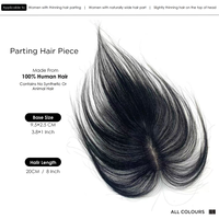 Topper d'extension de cheveux naturels indiens Remy, lisses, noués à la main, avec raie fine, pour usage quotidien féminin, base 3.8x1 pouces