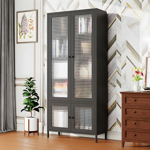 ארון אחסון מתכת עם 2 דלתות זכוכית מזכוכית סלון ארונות תצוגה פלדה לבית, משרד, מטבח - Product Image 3