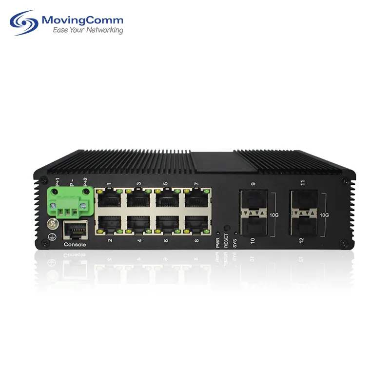 Produsen disesuaikan saklar industri 4 Ge Sfp port + 8 Rj45 port penuh Gigabit L2/L3 dikelola industri Ethernet Switch