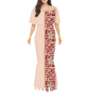 Ropa Tribal Polinesia personalizada de alta moda vestido de lujo púrpura Tapa diseño de impresión sin tirantes Floral Samoan Tongan estilo - Product Image 3