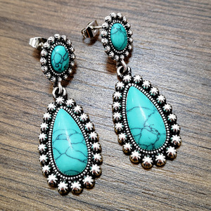 Boucles <span class=keywords><strong>d</strong></span>'oreilles pendantes turquoise en gros, prêtes à être expédiées, style vintage, ton <span class=keywords><strong>argent</strong></span> oxydé, <span class=keywords><strong>plume</strong></span>, boucles <span class=keywords><strong>d</strong></span>'oreilles statement, bijoux bohème chic - Product Image 3
