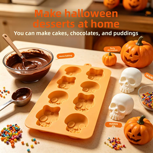 Moule à gâteau en silicone de qualité alimentaire en forme de crâne pour Halloween, grand moule de cuisson d'Halloween avec moule crâne pour chocolat, bonbons, gelée, glace - Product Image 3