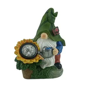 Outdoor Garden Modern LED Light Statue Naughty Dwarf Elf Resin Craft With Solar Energy For Home Decoration Or Gifts
