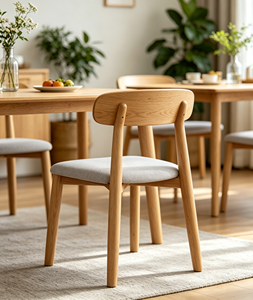 Modern Scandinavian Wooden <b>Chair</b> With Light Gray Upholstery And Solid <b>Back</b> For Home Dining Furniture - Product Image 2