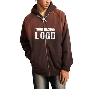 Ventes chaudes, sweat-shirts pour hommes vintage lavés, à fermeture éclair, amples, décontractés, épaules tombantes, dégradé de couleurs, sweat-shirts à fermeture éclair intégrale pour hommes - Product Image 1