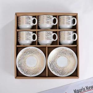 Nouvel ensemble de café et de thé en céramique européen de 12 pièces, ensemble de tasses à café en céramique, tasses à café du Moyen-Orient, 6 tasses, 6 soucoupes, tasses à expresso - Product Image 6