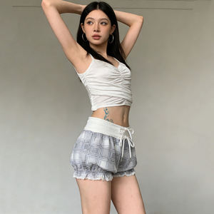 Shorts de Burbuja con Lazo Estilo Ballet para Mujer, Lindos Shorts Mini con Cintura Elástica para Uso Casual de Verano - Product Image 5