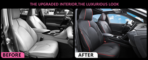 Set completo personalizzato di lusso <span class=keywords><strong>in</strong></span> <span class=keywords><strong>pelle</strong></span> impermeabile <span class=keywords><strong>coprisedili</strong></span> per auto nero e rosso speciale per Toyota per Camry - Product Image 4