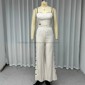 New Arrival Women's <b>Sexy</b> Casual Solid Spaghetti Strap Top with Elastic Waist Wide-Leg Pants 2-Piece <b>Set</b> Spring/Summer Fashion - Product Image 5