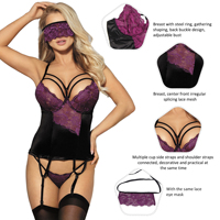 Ensemble de lingerie exotique grande taille pour femme avec masque pour les yeux, vente en gros en stock, faible MOQ, emballage en boîte