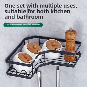 Étagère de rangement de salle de bain en métal à 3 niveaux, à fixer en coin, avec porte-savon et porte-brosse à dents, gain de place - Product Image 4