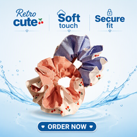 Scrunchie motif ceri etnik vintage yang lucu dan manis untuk anak perempuan, ikat rambut berumbai yang menggemaskan untuk pemakaian sehari-hari