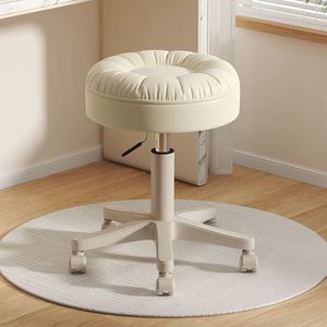 Sillón de Barbero Acolchado Color Crema, Silla Hidráulica para Salón de Belleza, Asiento Rodante para Estudio de Peluquería - Product Image 1