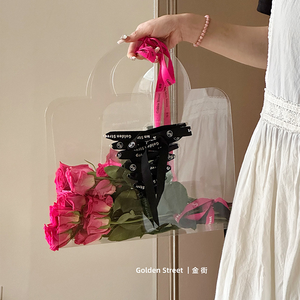 กระเป๋าใส่ดอกไม้ <span class=keywords><strong>PVC</strong></span> ใสสำหรับสัตว์เลี้ยงกระเป๋าใส่ดอกไม้กระเป๋าของขวัญมีมือถุงใสบรรจุภัณฑ์ลายดอกไม้แบบเรียบง่าย - Product Image 5