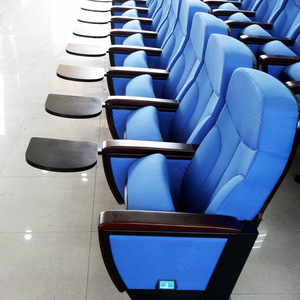 Sillas de Auditorio Manwa Expo HB675 Azul Nogal con Pasamanos para Uso en Hospitales, Escuelas y Teatros - Product Image 1