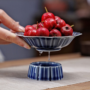 Assiette à fruits en céramique chinoise, plat rond en porcelaine avec pied, pour servir des en-cas et des pâtisseries lors de mariages - Product Image 2