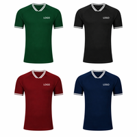 Set Jersey Sepak Bola V-Neck Custom 100% Polyester Cepat Kering OEM Kaos Sepak Bola Grosir Seragam Tim