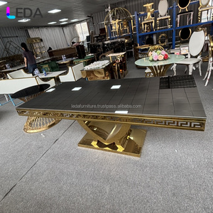 LEDA 2025 alta calidad rectángulo banquete boda único espejo familia Mesa oro Acero inoxidable marco Mesa - Product Image 1