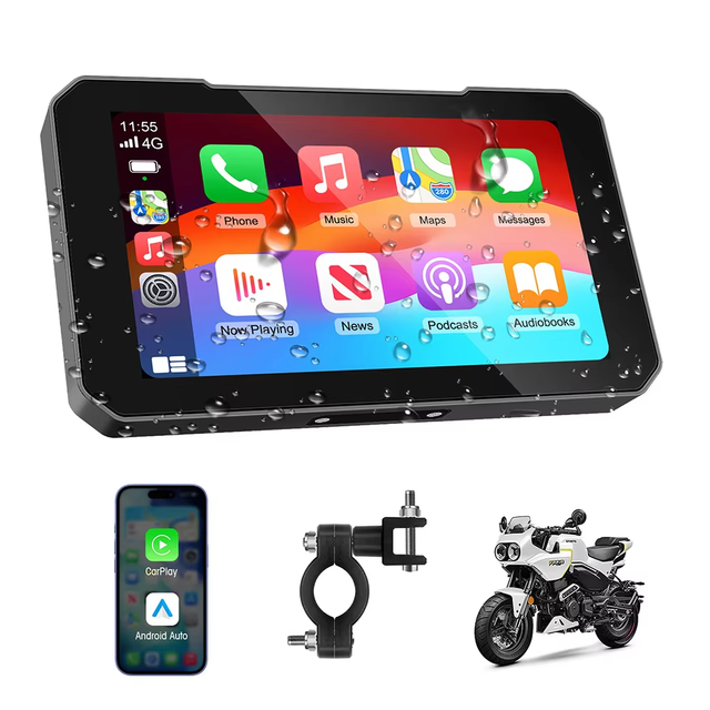 5inch GPS Navigator Car-Mounted Navigation System Wireless CarPlay Android Auto Motorcycle Driving Recorder IP67 Waterproof