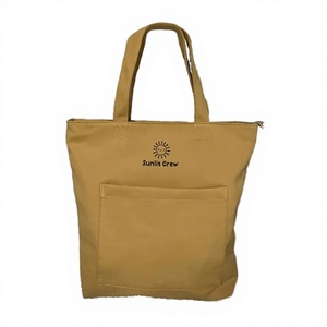 Customizable Heavy-Duty Strong Cotton Grocery Fabric Reusable Shopping Tote <b>Bag</b> Zipper Closure <b>Medium</b> Size Hand Length - Product Image 3