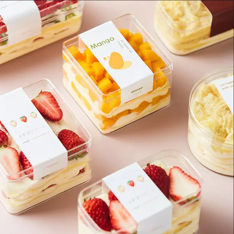 Nhiều Kích Cỡ Có Thể Thêm Miếng Dán Hộp Nhựa PS Cứng Trong Suốt Hộp Bánh Quy Kẹo Bánh Sandwich Mousse