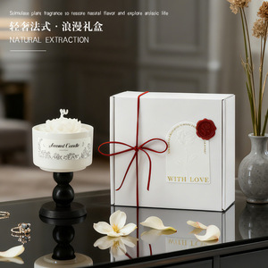 Scented Candle Ceramic Wood Base Round Aroma Flower Home Decoration Valentine's Day Gift - Product Image 3