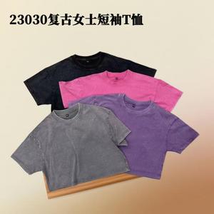 Camiseta de manga corta adelgazante, lavada con ácido y ombligo expuesto para mujer de algodón puro de 230g de alta calidad con logotipo serigrafiado - Product Image 3