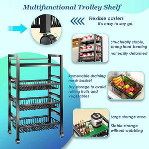 Chariot de rangement métallique personnalisé avec étagères grillagées amovibles et roues verrouillables – Organisateur domestique pour cuisine, salle de bain, bureau - Product Image 6