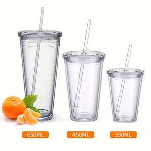Clear Eco-Friendly Stainless Steel Tumbler Straw Reusable Double-layer Water <b>Bottle</b> Coffee Milk DIY <b>Smoothie</b> Cup Made Mainland - Product Image 1