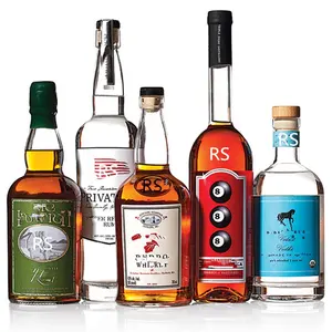 Fantezi şeffaf flint votka viski şarap ruhu cam şişe viski için özel logo yuvarlak shape750ml cam likör şişeleri toptan