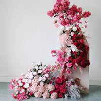 Décoration Murale Florale Artisanale Rose Rouge Hortensia Artificiel pour Mariage, Halloween, Rentrée Scolaire - Vente en Gros
