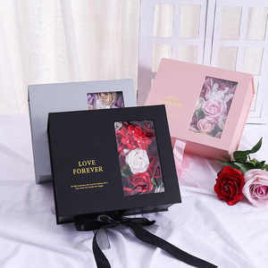 Cajas magnéticas de cartón personalizadas Coffret Cadeau Bijoux Fleur, caja de regalo de flores con tapa de ventana - Product Image 2
