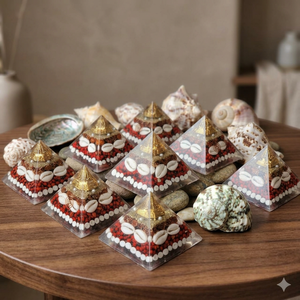 Pirámide de Orgón de Cristal, Decoración de Resina, Adorno de Feng Shui, Pirámide con Cuentas y Conchas, Decoración de Escritorio con Parte Superior Dorada - Product Image 2