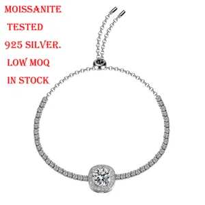 Gift Square Moissanite Round CZ Chain 925 Sterling Silver Tennis Bracelet For Women