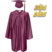 Set Jubah dan Topi Wisuda Anak Bahan Satin Mengkilap untuk Anak Usia 3-8 Tahun, Seragam Upacara Wisuda dengan Logo Kustom