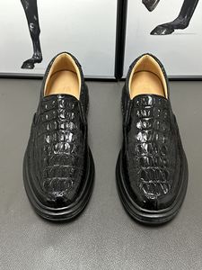 Mocasines de piel de cocodrilo auténtica para hombre - Zapatos de vestir de lujo con suela gruesa y forro de piel de becerro, zapatos casuales para hombre - Product Image 3