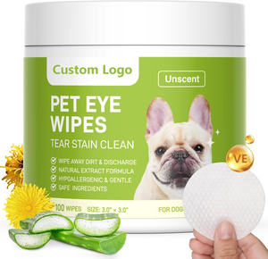 Lenços de limpeza de olhos para animais de estimação à base de plantas, removedor de manchas de lágrimas para cães e gatos, produtos naturais hipoalergênicos de marca própria - Product Image 1