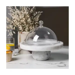 Luxury Natural Marble Tray Decorating Marble Tray Round White Green Display Cake Stand Wedding Pastry Cake Stand For Baking