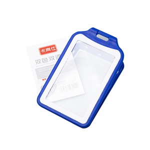 <span class=keywords><strong>Porte</strong></span>-badge en <span class=keywords><strong>PVC</strong></span> transparent double face Étui en plastique noir rigide avec clip pour cartes de crédit de bureau Exposition ou laissez-passer - Product Image 4