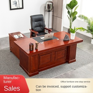 New Chinese Style Office Boss <strong>Desk</strong> Manager <strong>Table</strong> <strong>with</strong> <strong>Side</strong> Cabinet Chair Lock Solid Wood Stainless Steel for Middle Class Office - Product Image 2
