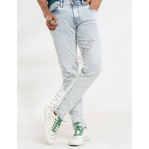 กางเกงยีนส์ขาตรงสำหรับผู้ชาย, กางเกงผ้าเดนิมแบบลำลองมีกระดุมระบายอากาศสีพื้นสำหรับฤดูใบไม้ร่วง - Product Image 3