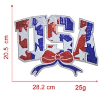 Patch à sequins de haute qualité en gros, thermocollant, grand patch à sequins USA du 4 juillet avec nœud pour vêtements et sacs