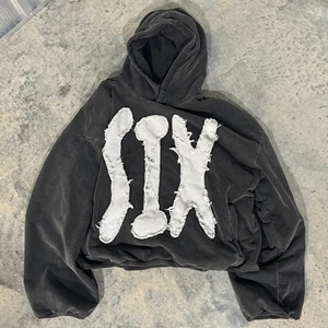 Manufacturers Heavyweight Double Layer Custom Distressed Applique Embroidery <b>Spray</b> <b>Paint</b> Boxy Cropped Hoodie Men - Product Image 3