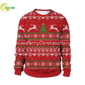 Custom Digital Printing Heren Crewneck Sweaters Herfst/Winter Sublimatie All Over Print Sweatshirt Kerst
