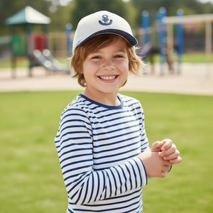Casquette de baseball pour enfants mignonne et cool, en velours côtelé blanc et bleu marine, avec applique d'ancre, style nautique pour les jeux en plein air - Product Image 4