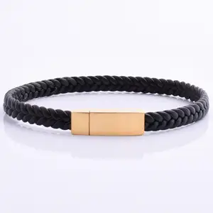 Brand New Best Selling Cheap Custom Personalized Stainless Steel Gold Clasp Leather Bracelet