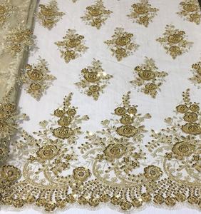 Tissu de dentelle de mariée en or luxueux avec perles, tissu de dentelle à sequins brodés à la machine pour robes de fête pour filles, accessoires de mariage - Product Image 2